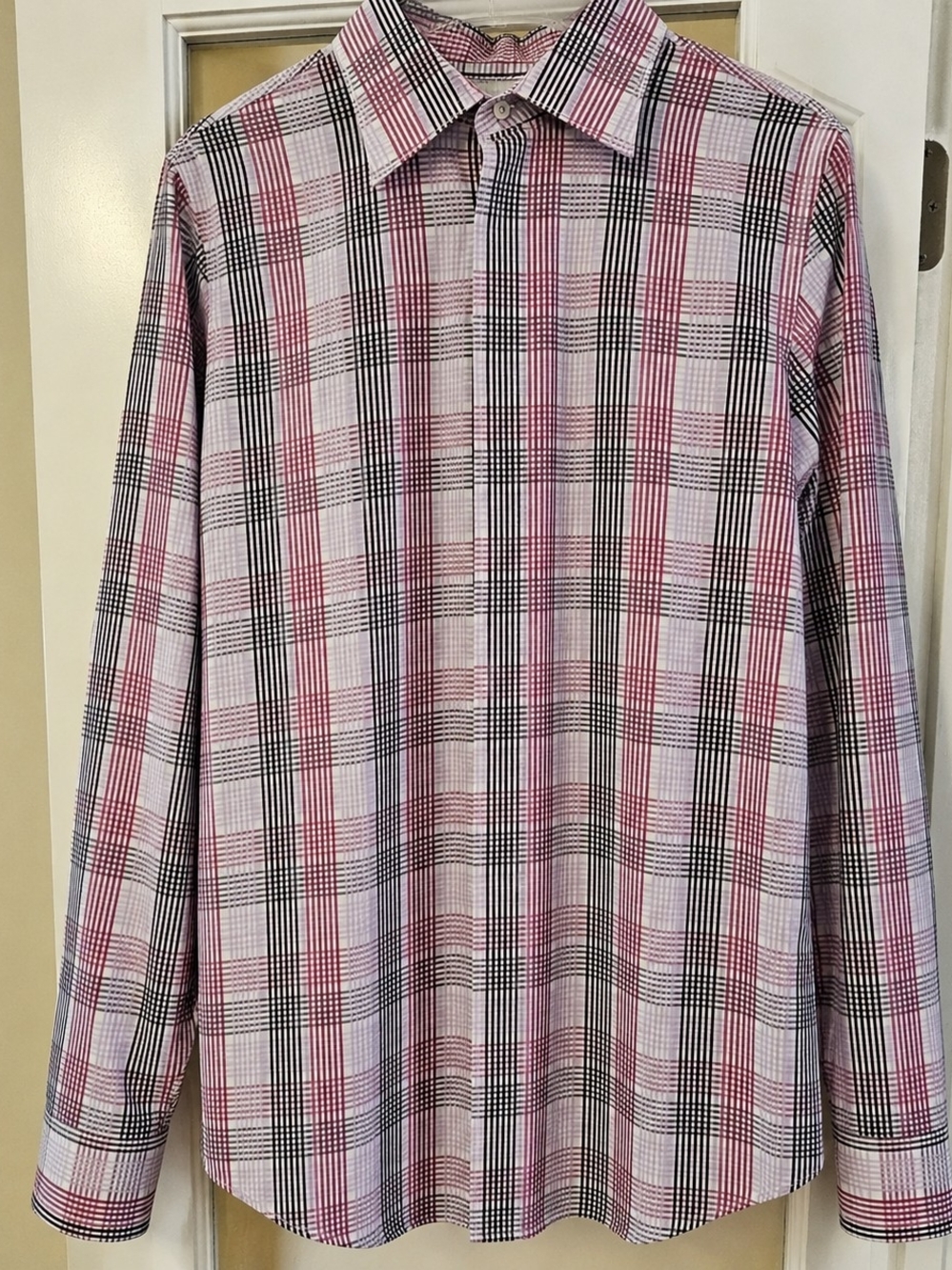 Men's Michal Kors Pink Plaid Long-Sleeve Shirt